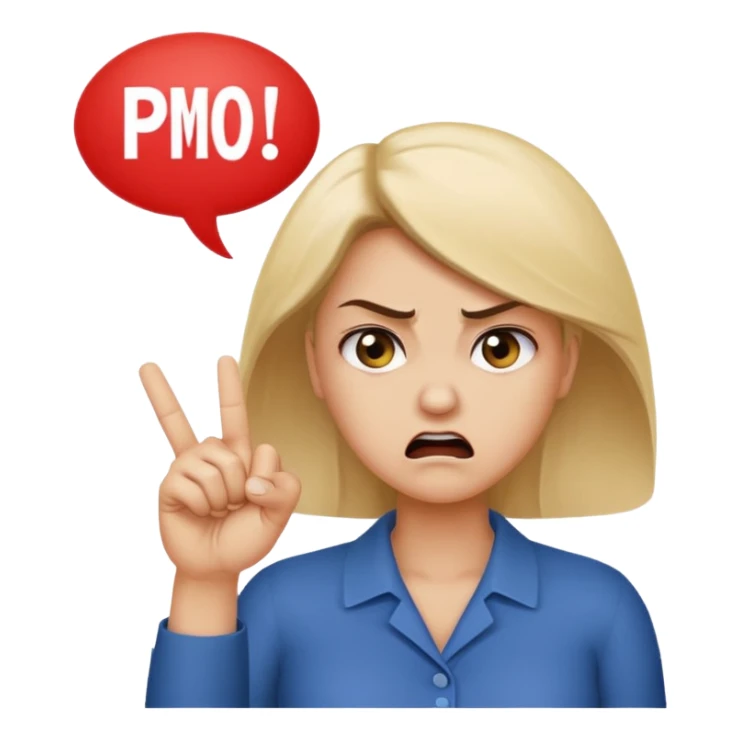 An angry lady with her finger up and the phrase “Don’t PMO” in a speech bubble  sticker