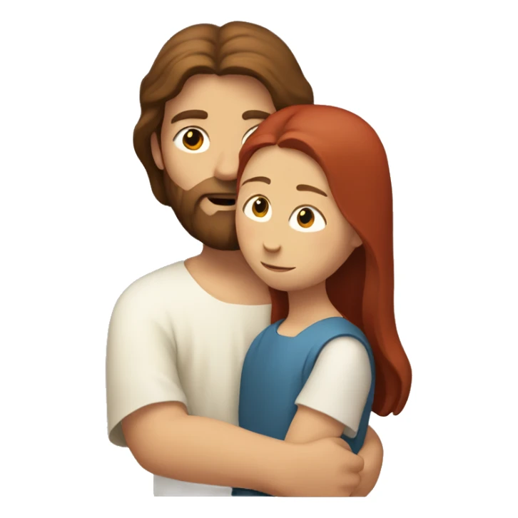 Jesus with brown hair hugging red hair child  sticker