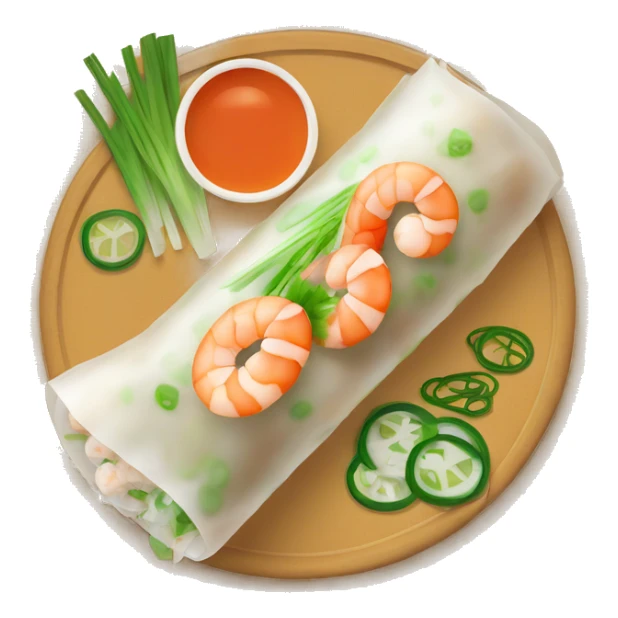 Vietnamese spring roll with a shrimp and green onion, flat icon sticker