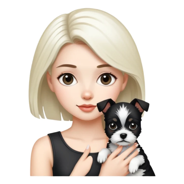 A beautiful girl holding a Black and white terrier dog sticker