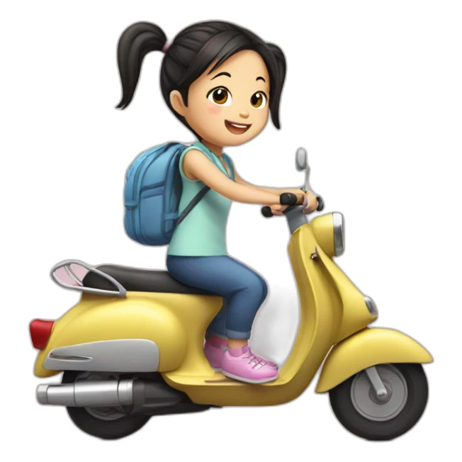 4yo Chinese girl with pigtails hair, riding scooter sticker