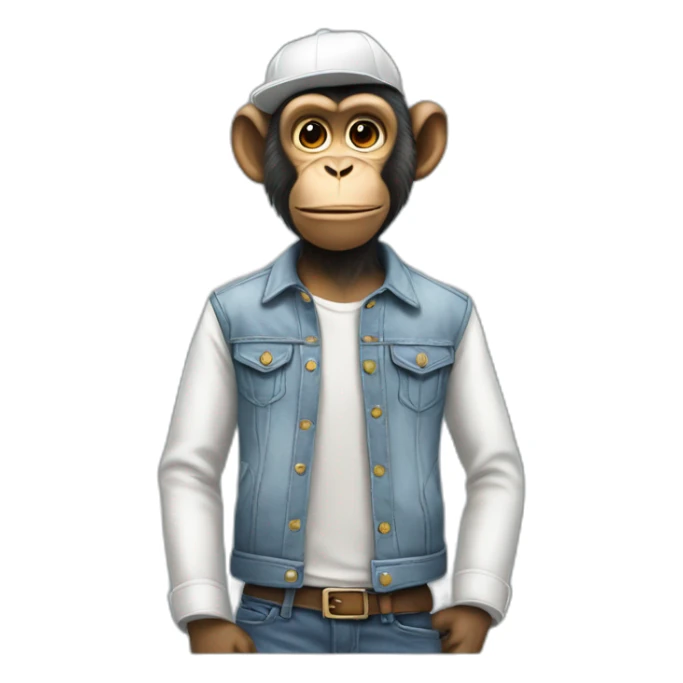 A humanoid monkey wearing jeans and white shirt sticker