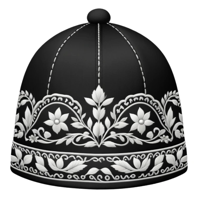 Uzbek traditional doppa hat with ornate black and white embroidery pattern sticker