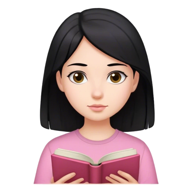 Chica de pelo negro con camisa rosada leyendo un libro sticker