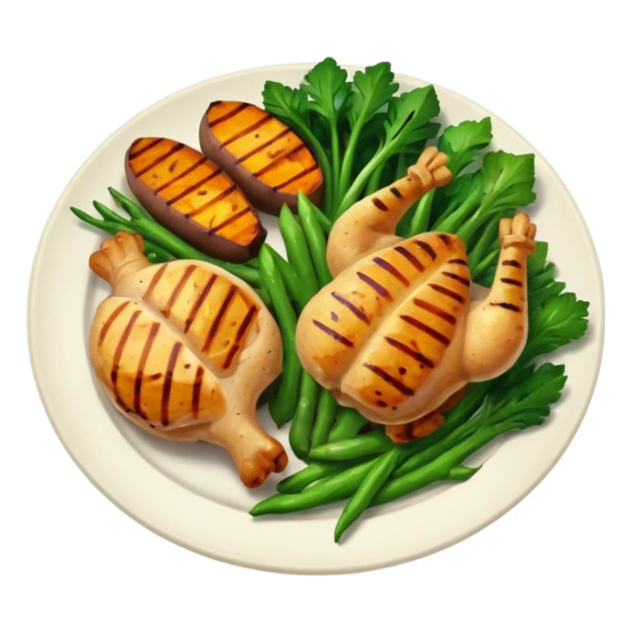 1 protein (chicken, fish)
 + 2 (or more) veggies
 + 1 starch (sweet potato or grain) sticker