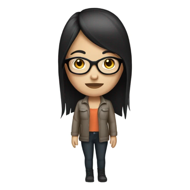 white girl with straight black medium hair wearing glasses sticker