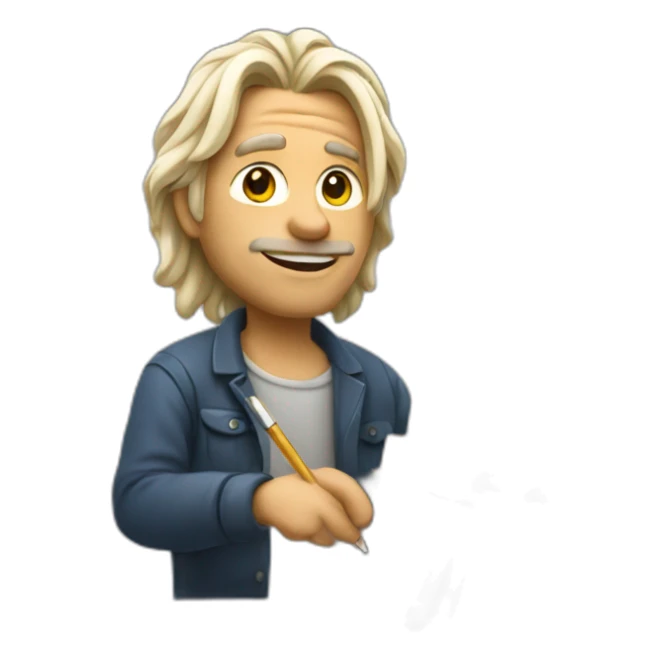 Man painter with a mid long withe hair with a pen in his hand sticker