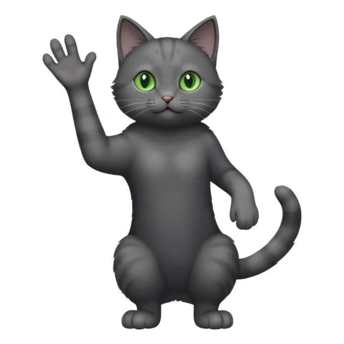 full body gorgeous solid dark grey cat with green eyes, white paws and white whiskers reaching for something sticker