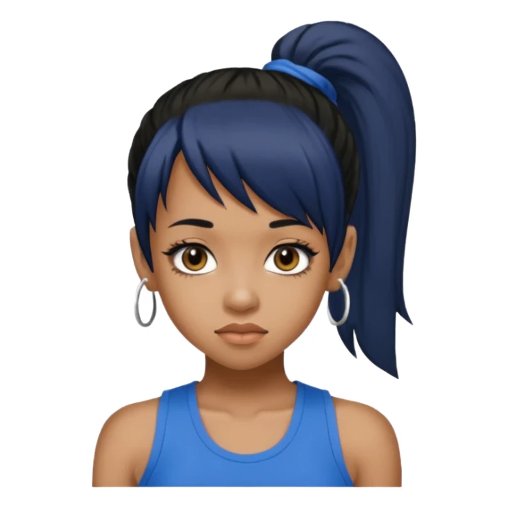 Lisa Left Eye Lopes black ponytail hair, blue tank top sticker