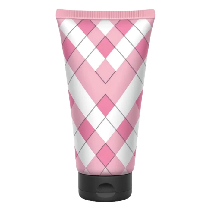 Light pink and white argyle quilt printed lotion tube with pink cap sticker