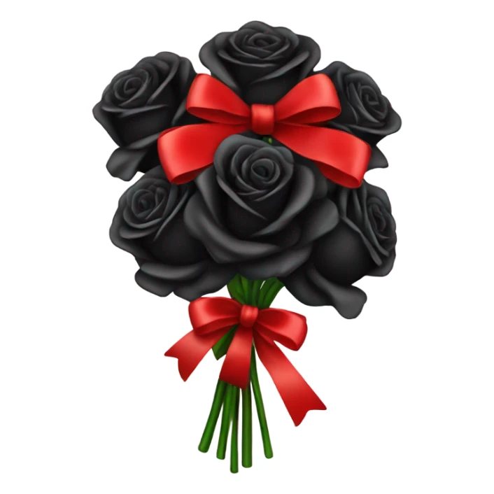 bouquet of black roses tied with a red bow sticker