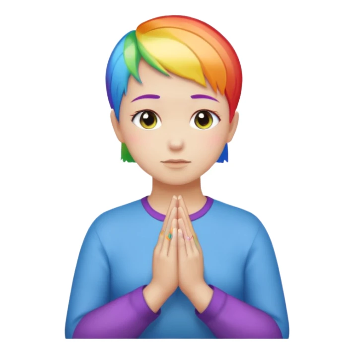 White lesbian with short hair rainbow coloured skin with praying hands sticker
