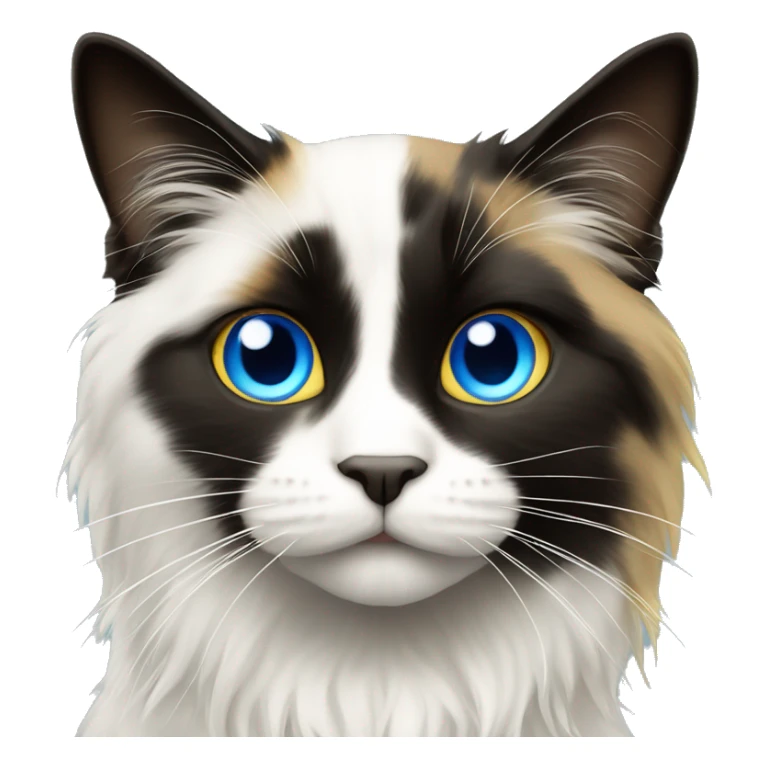 Black and white long haired cat with right eye blue and left eye yellow-brown sticker