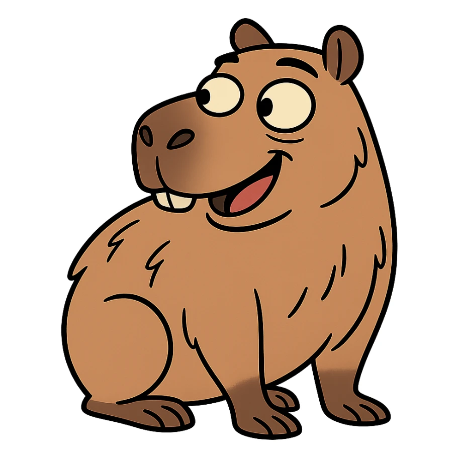 playful capybara looking to the side, cartoon style sticker