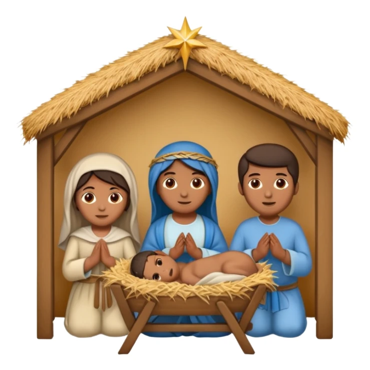 nativity scene in a manger with humans with Mediterranean skin color sticker