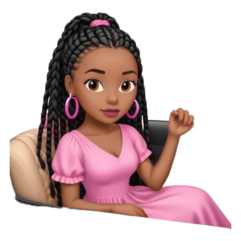 A dark-skinned Black woman with black box braids,in pink car driving sticker