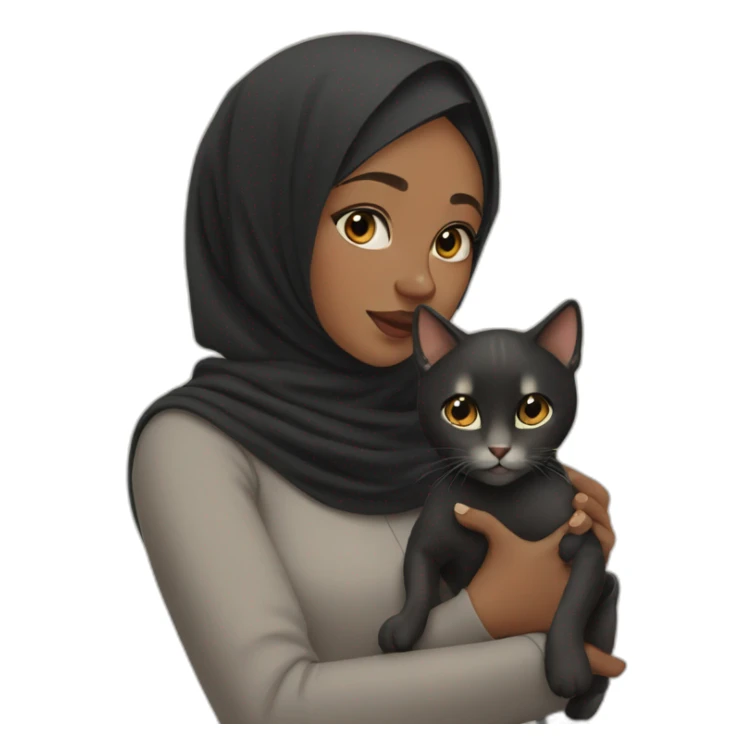 Black hijab girl with a brow hijab and her cat sticker