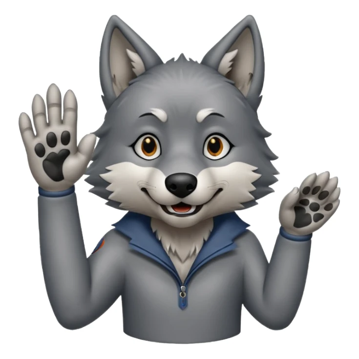  A real wolf waving his hand while he's standing but he's hand loks like a wolf's hand sticker