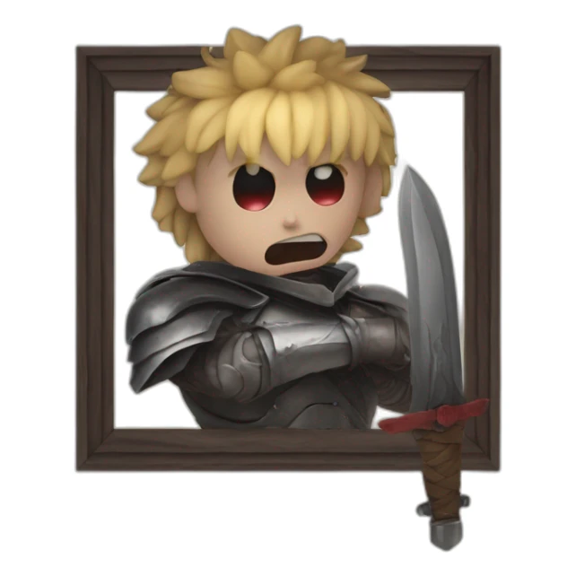 angry berserk guts carrying a huge sword on his shoulder framed on his bust sticker