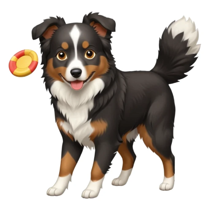Tri color black Aussie Shepherd with frisbee no tail  sticker