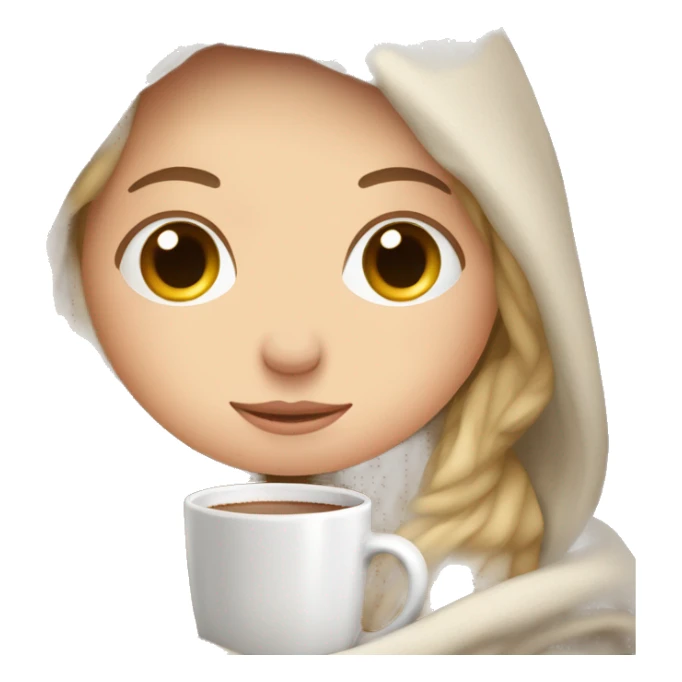 white girl, inside a blanket, sipping hot chocolate, eyes closed sticker
