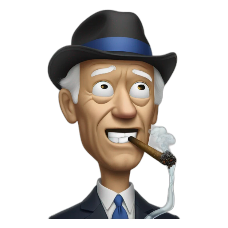 joe biden smokes clear glass pipe with an expression that shows resentment. his face is withering sticker