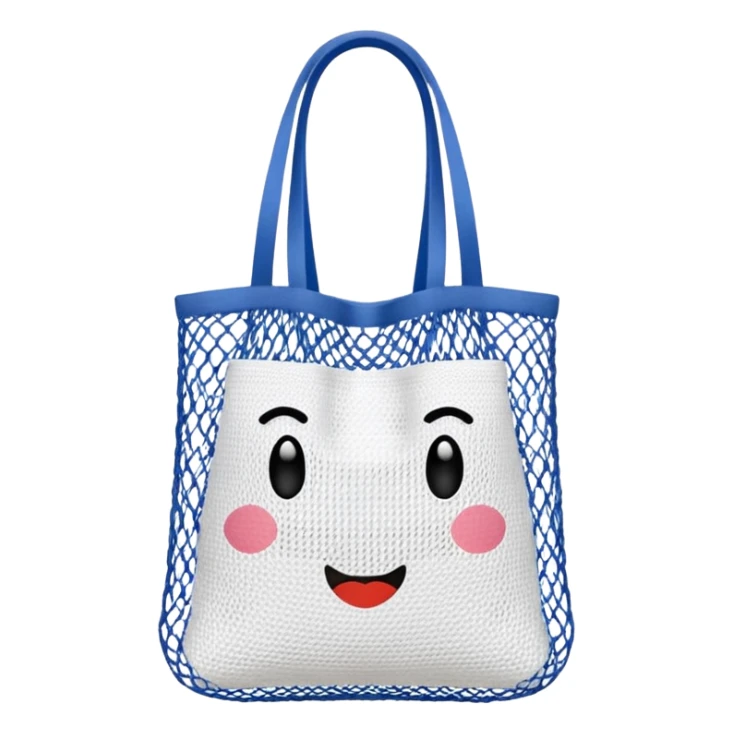 net bag,  mesh storage bag, tote bag, used for shopping, it has two knited handles as bag itself sticker