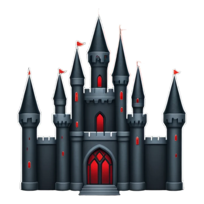 iOS sticker, dark castle, black walls, red windows, minimal fantasy sticker