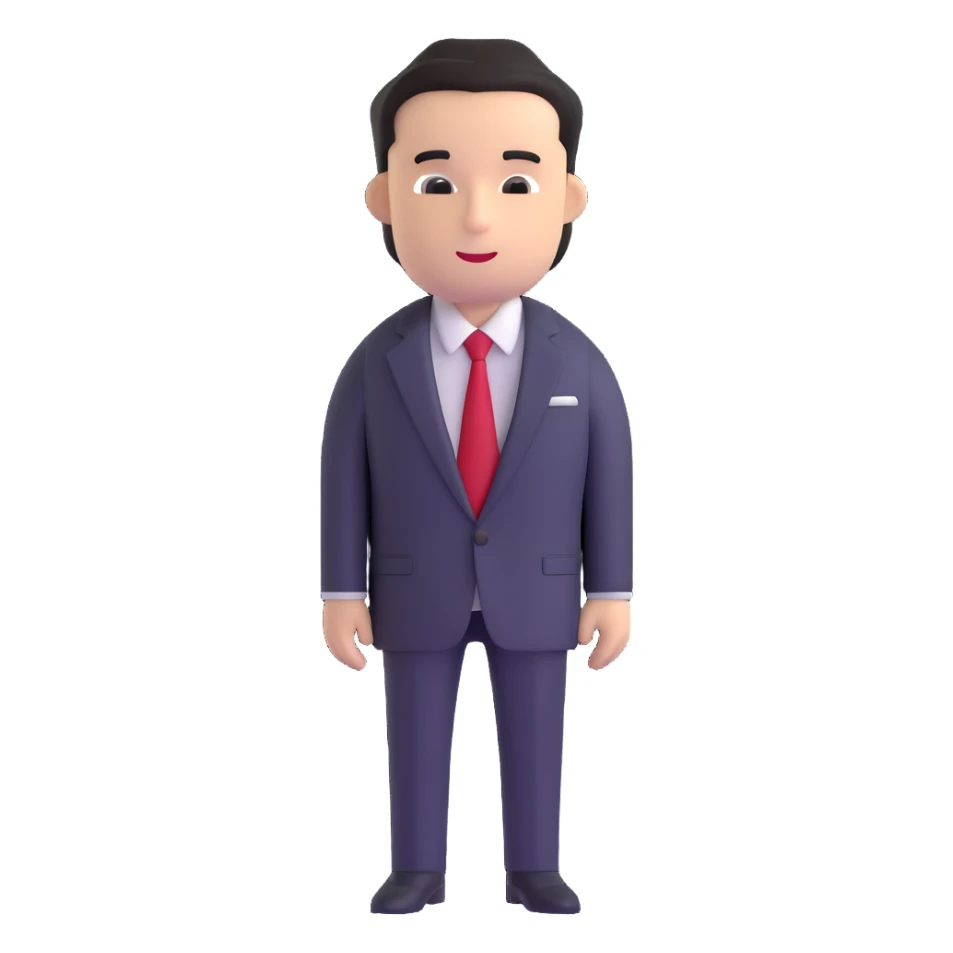 man wearing a suit with black horizontal stripes and a red tie sticker