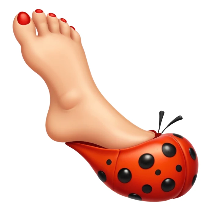 showing a cartoon human foot stepping on a small bug (like a ladybug), slightly squished but cartoonish, no violence, playful Apple emoji style sticker
