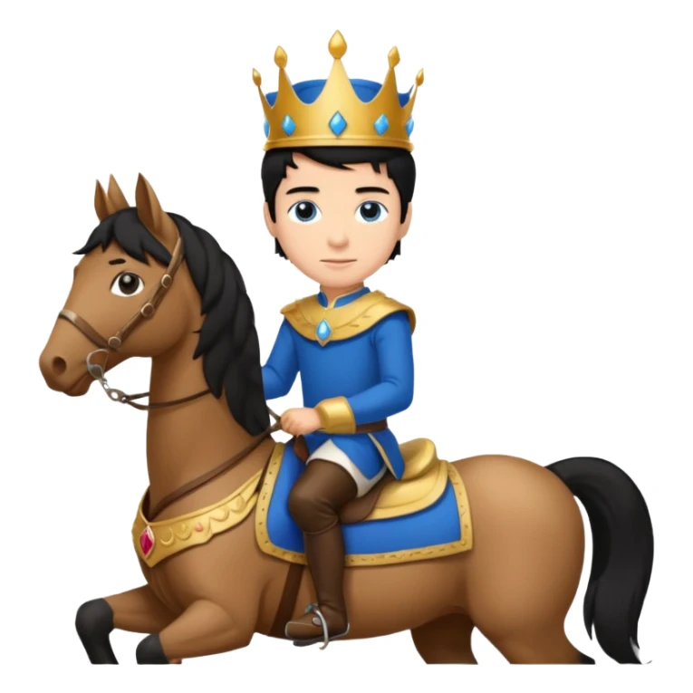 Prince,, black Hair, blue eyes, whole body, in a horse  sticker
