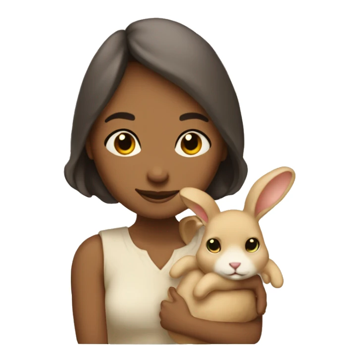 A fair complexioned lady holding beige bunny and hugging him with her eyes closed   sticker