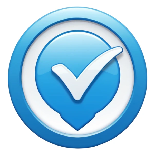Bright blue verified badge, white checkmark, clean icon, transparent background --ar 1:1 sticker