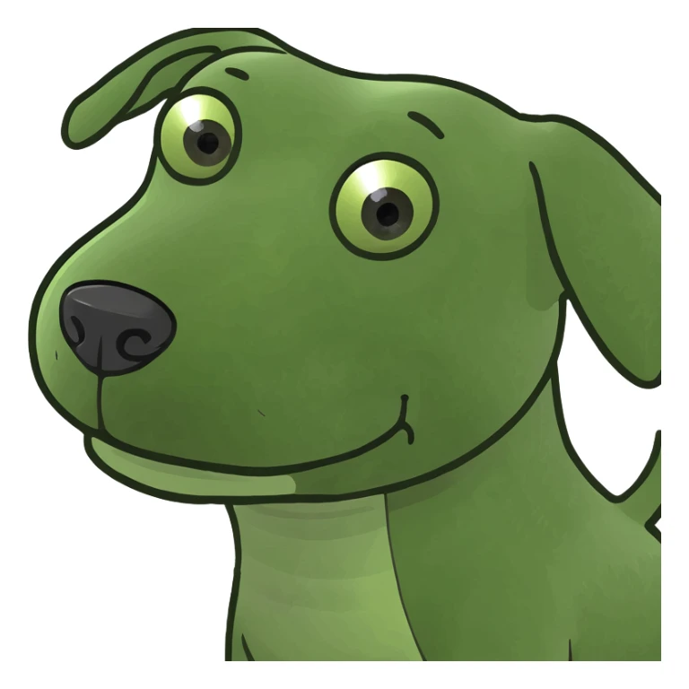 Wooden pull along dog toy with green rope sticker