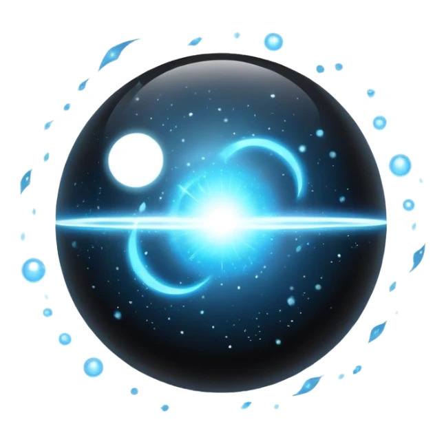 magical onyx orb floating with a silver-blue aura, cosmic particles around it sticker