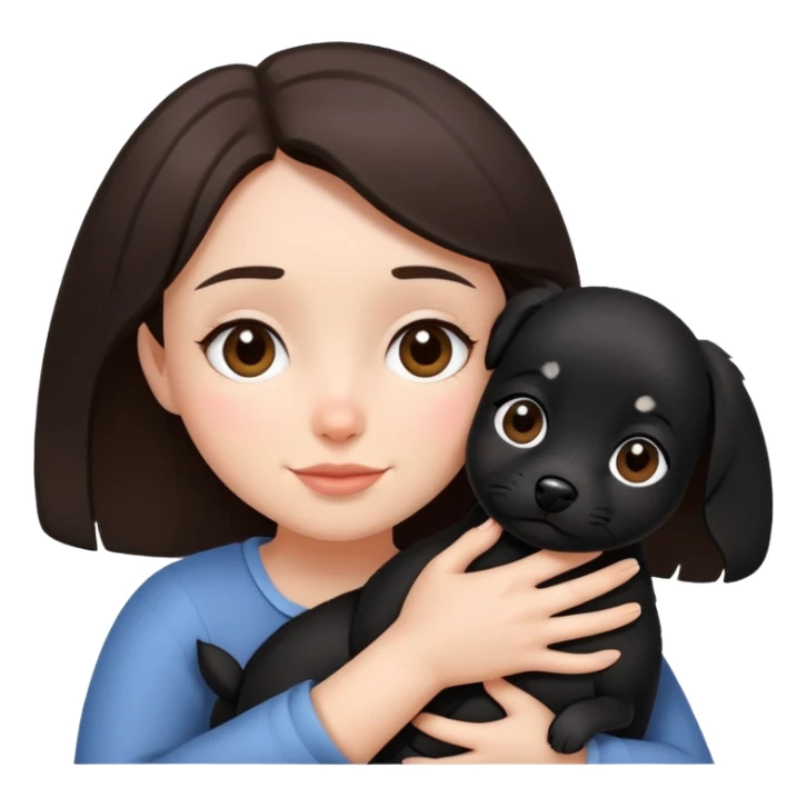 Brunette girl with small black dog hug sticker