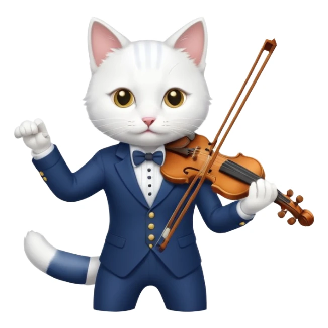 white cat play violin, wear navy suit sticker