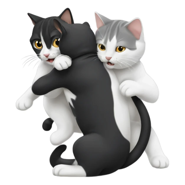 Two cats wrestling one cat black other gray sticker