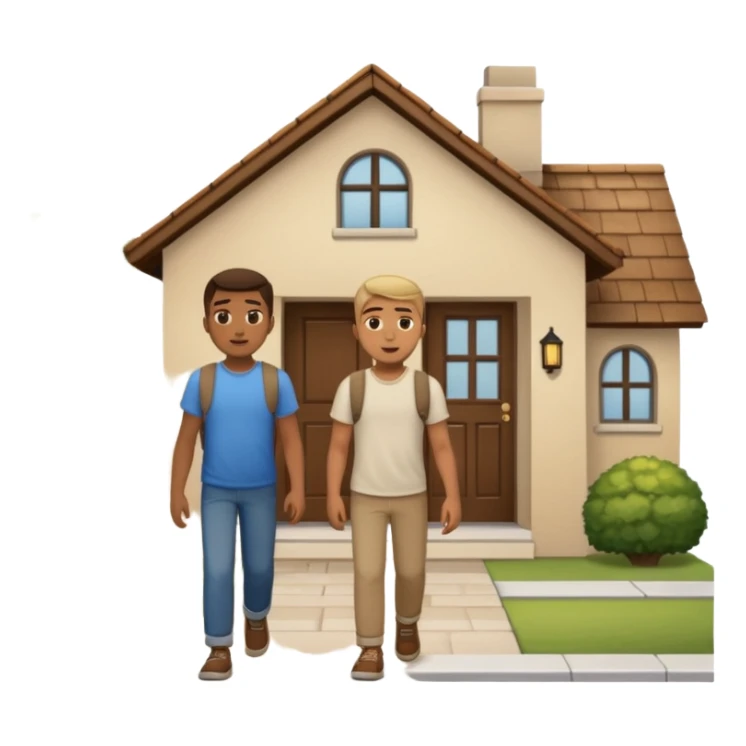 two guys entering on their house sticker