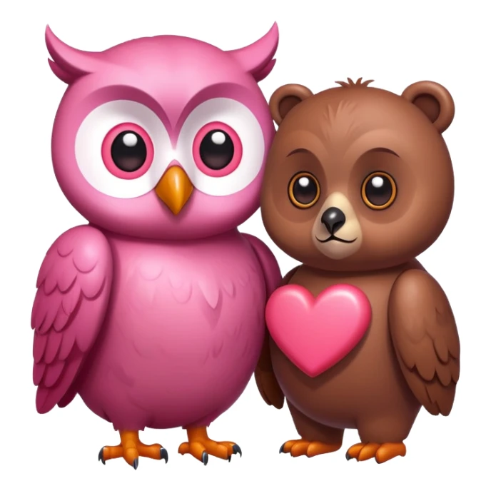 a pink owl in love with a bear, heart eyes, romantic sticker