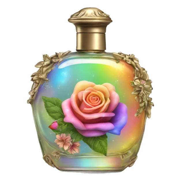 Rainbow magic fairy sparkling old Antique oil perfume bottle with herbal and rose flowers sticker