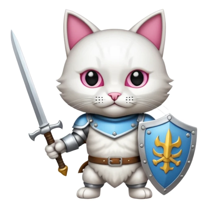 un gato blanco con armadura y llevando dos espadas sticker