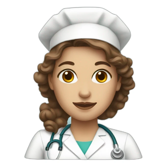 White nurse woman with curly long brown hair sticker
