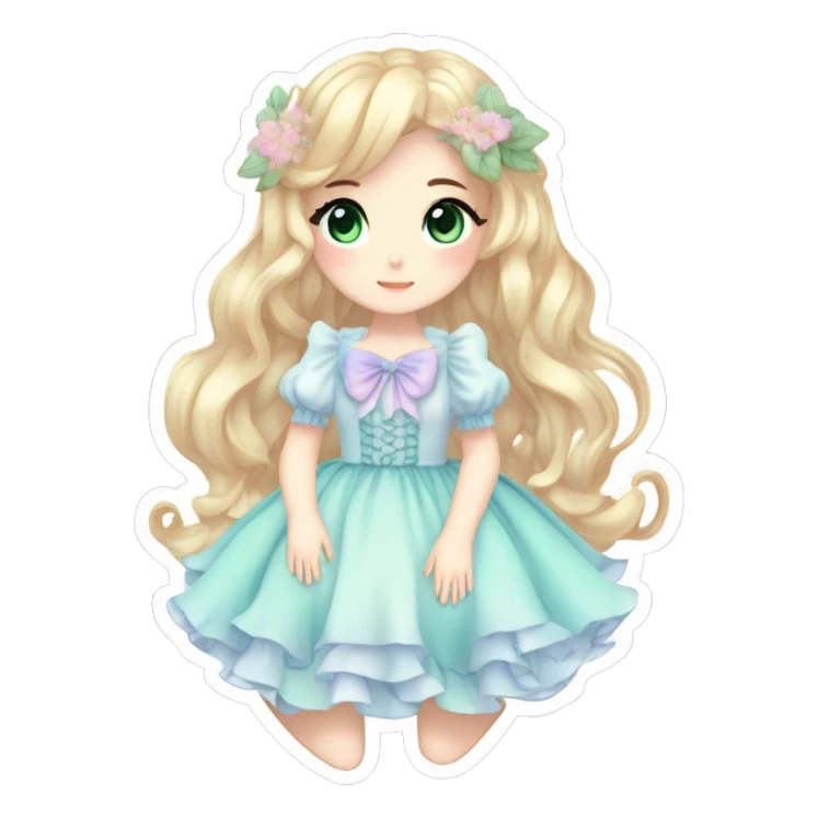 gorgeous pretty attractive lady beautiful pastel-gradient hair with gorgeous dress fairycore cottagecore pastelcore detailed high quality trending VOGUE aesthetic full body sticker sticker