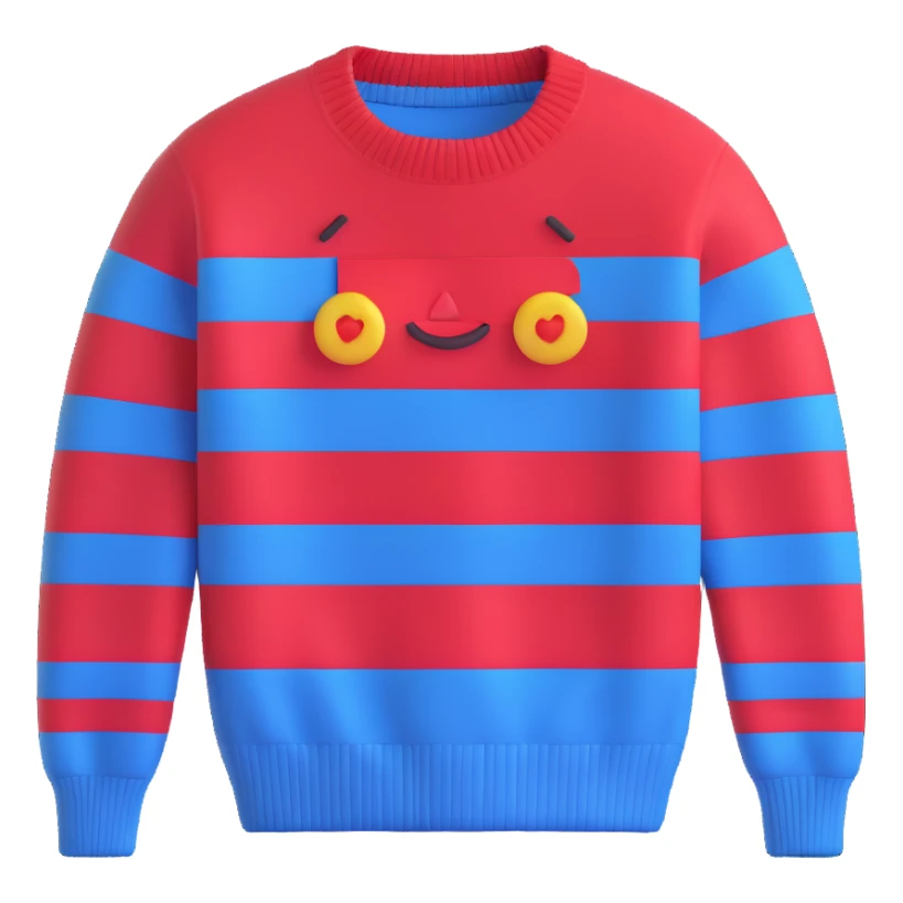 sweater with blue and red horizontal stripes, 3d emoji style sticker