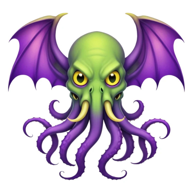 light green Cthulhu with purple bat wings and purple gradient tentacles. Yellow angry eyes. yellow suckers on tentacles. dramaticshading sticker