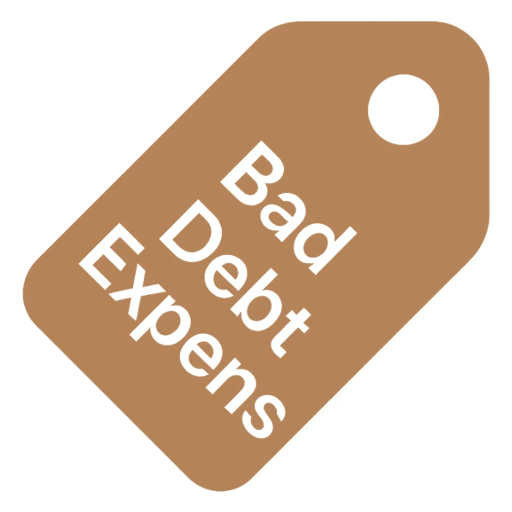 brown price tag icon with 'bad debt expense' written in white text, simple and professional sticker