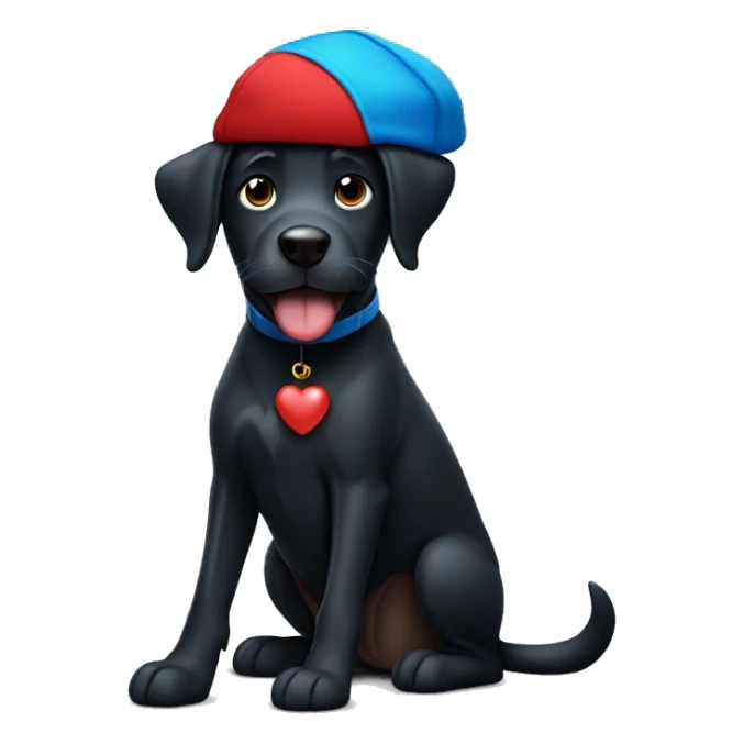 black dog with a blue heart with red cap sticker