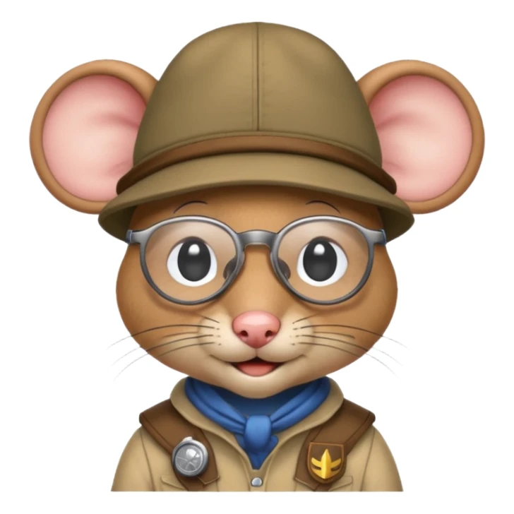 humaniod mice with a scout hat with glasses sticker