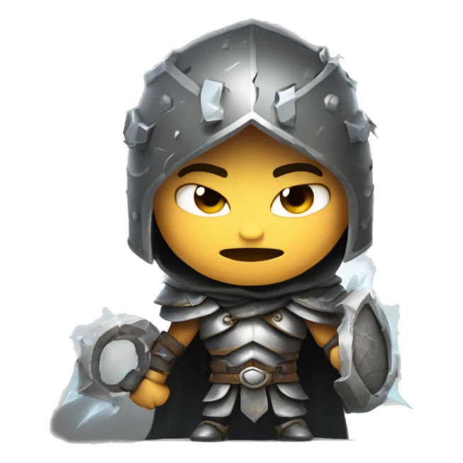 Design a powerful, resilient character breaking through heavy chains and dark fog, wearing cracked armor with a determined expression, surrounded by shattered obstacles, and illuminated by a piercing light. sticker